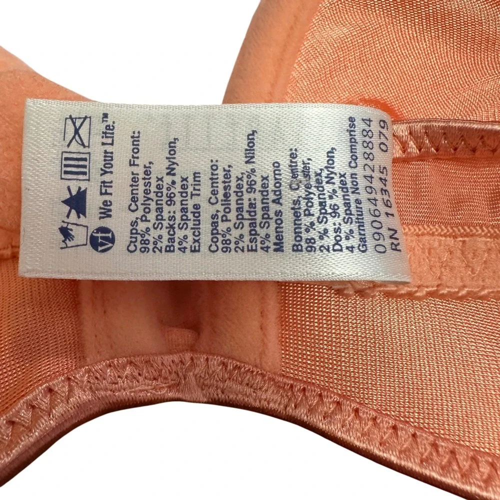 Vassarette Coral Pink Leaf Jacquard Underwire Bra 38C Y2K Style 75237 NEW